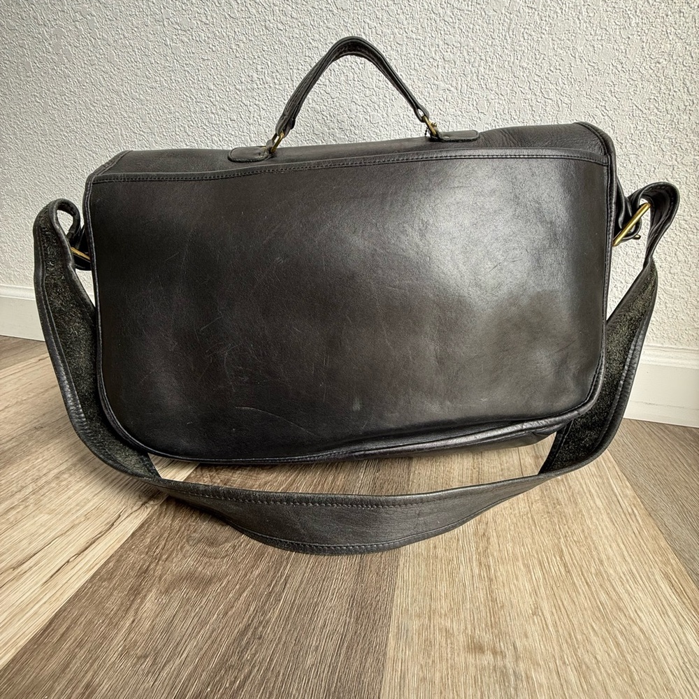 Vintage Coach Prescott 5275 Black Leather Messenger Bag Briefcase Double Buckle - Picture 5 of 13